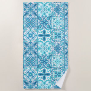 Serviette De Plage Carreaux décorés en bleu et blanc