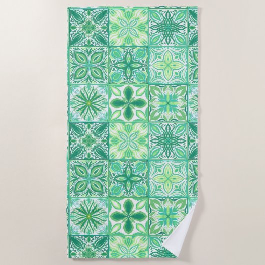 Serviette De Plage Carreaux décorés en vert et blanc (Devant)