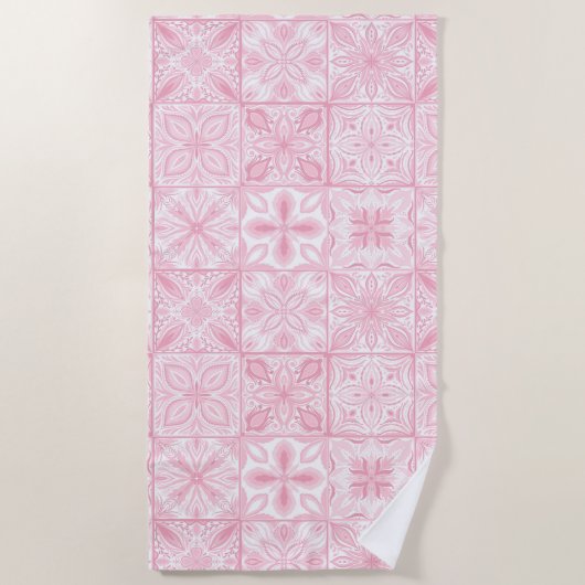 Serviette De Plage Carreaux ornés en rose (Devant)