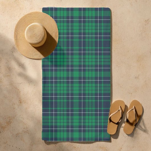 Serviette De Plage Carreaux Vert Bleu Classique