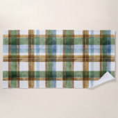 Serviette De Plage Carreaux Vert Marron Bleu Rayures (Devant)