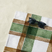 Serviette De Plage Carreaux Vert Marron Bleu Rayures (En situation)