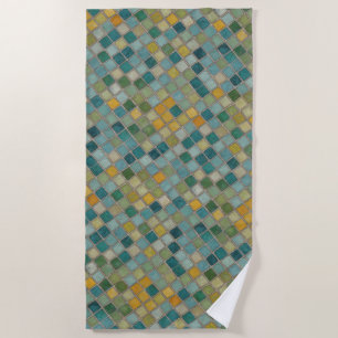Serviette De Plage Carrelage en mosaïque bleu jaune vert
