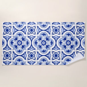 Serviette De Plage Carrelage italien, majolica, bleu et blanc motif