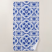 Serviette De Plage Carrelage italien, majolica, bleu et blanc motif   (Devant)