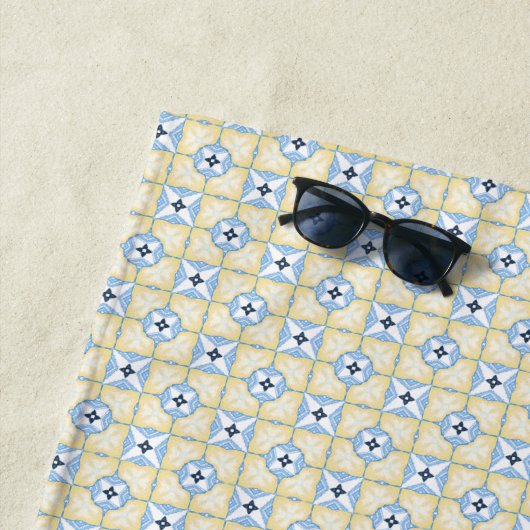 Serviette De Plage Carrelage jaune et bleu (En situation)