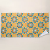 Serviette De Plage Carrelage Mandala floral en Orange et Turquoise (Devant)