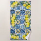 Serviette De Plage Carrelage méditerranéen clair Sicilien Citrus Lemo (Devant)
