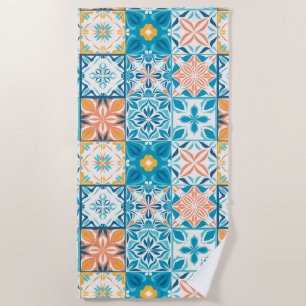 Serviette De Plage Carrelage orange et bleu