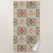 Serviette de plage carrelée orange-vert-bleu (Devant)