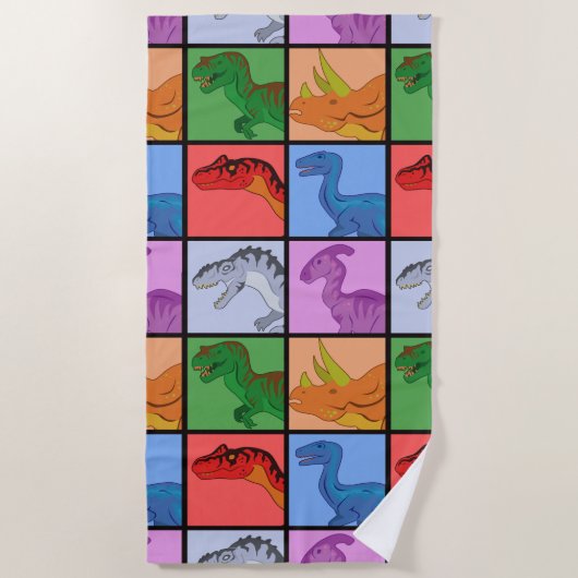 Serviette De Plage Carrés de dinosaure (Devant)