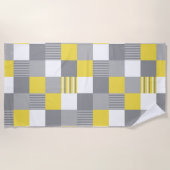 Serviette De Plage Carrés et rayures jaunes et gris (Devant)
