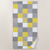 Serviette De Plage Carrés et rayures jaunes et gris (Devant)