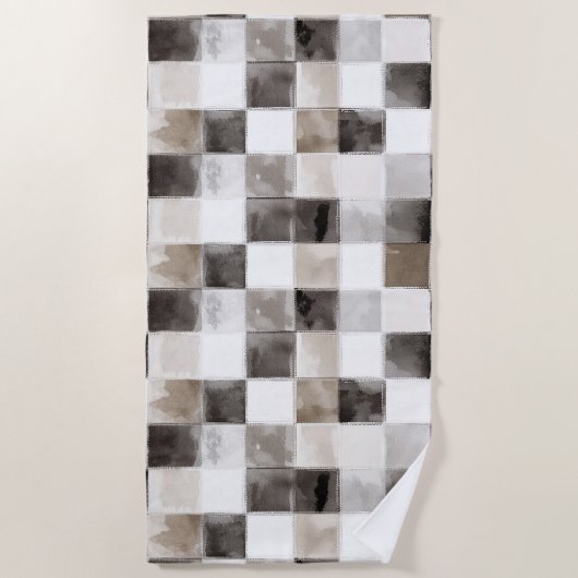 Serviette De Plage Carrés Noir Blanc Marron (Devant)