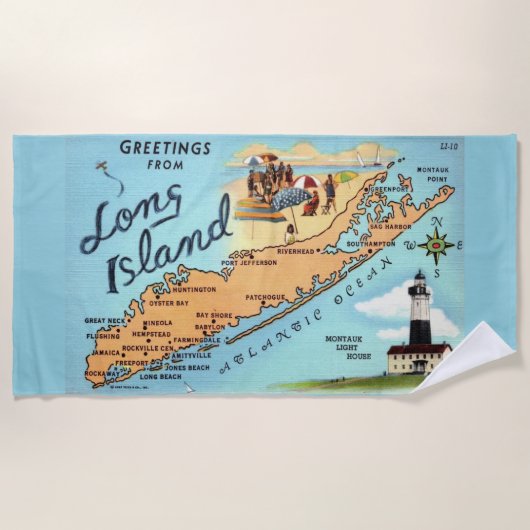 Serviette De Plage Carte ancienne de Long Island (Devant)
