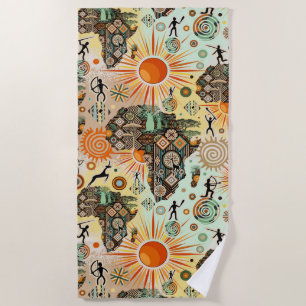 Serviette De Plage Carte d'Afrique Éléments Tribaux Décoratifs Motif