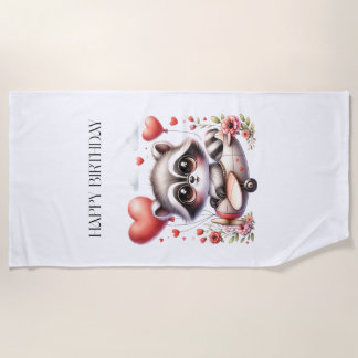 Serviette De Plage Carte d'anniversaire de pilote raton laveur