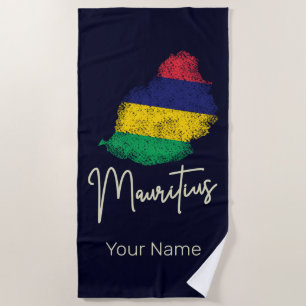 Serviette De Plage Carte de l'île Maurice Drapeau vintage Océan Indie