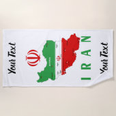 Serviette De Plage Carte de l'Iran avec drapeau et emblème (Devant)