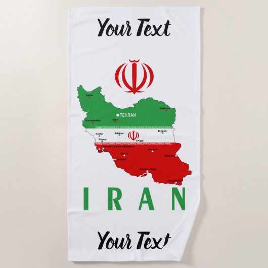 Serviette De Plage Carte de l'Iran avec drapeau et emblème (Devant)