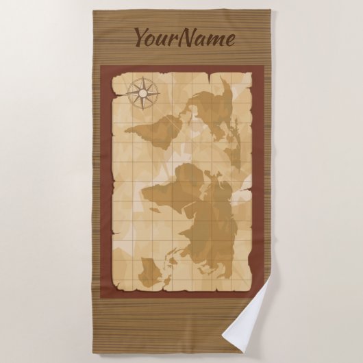 Serviette De Plage Carte du monde - Ajouter votre nom - (Devant)