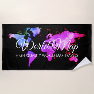 Serviette De Plage Carte du monde élégante noire Agence de voyage d'a