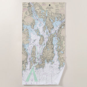 Serviette De Plage Carte marine de la baie Narragansett 13221