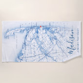 Serviette De Plage Carte Sea Bright New Jersey Marine Blue (Devant)