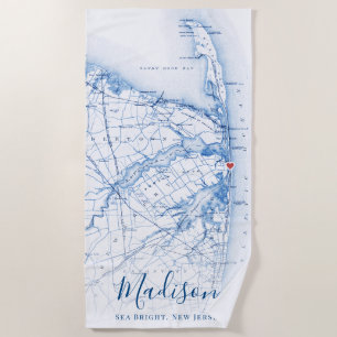 Serviette De Plage Carte Sea Bright New Jersey Marine Blue