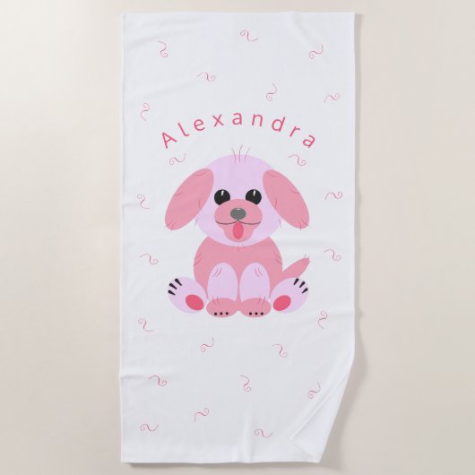 Serviette De Plage Carton rose pâle de Chien mignon (Devant)