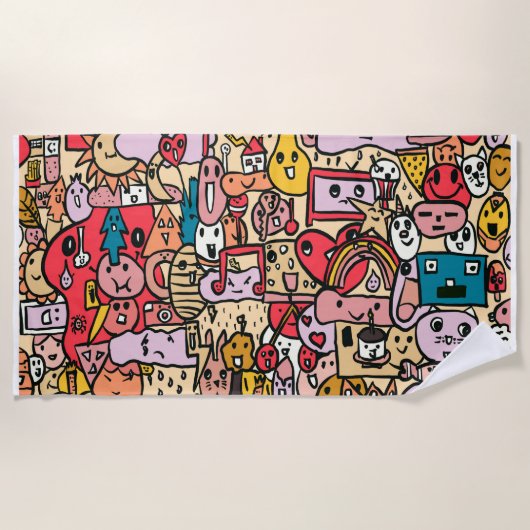 Serviette De Plage Cartoon Caracter mains dessinées Toss Motif enfant (Devant)