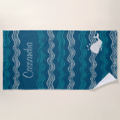 Serviette De Plage Cartoon côtier Baleine Océan Bleu et vagues (Devant)