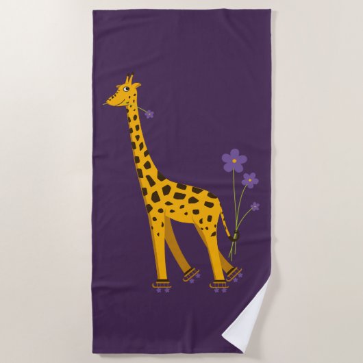 Serviette De Plage Cartoon de patinage amusant Giraffe (Devant)