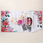 Serviette De Plage Cartoon floral Whimsical Chats Cupcake fraise (Devant)