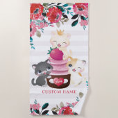 Serviette De Plage Cartoon floral Whimsical Chats Cupcake fraise (Devant)