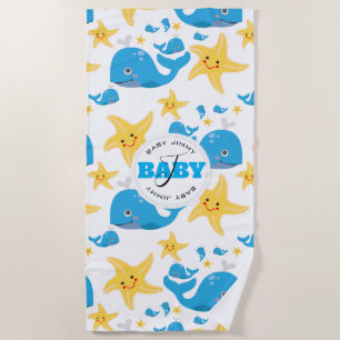Serviette De Plage Cartoon pour bébé Motif Monogramme pour baleine et
