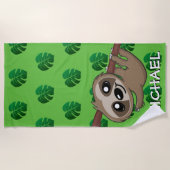 Serviette De Plage Cartoon vert de Cute Sloth Safari Nom de la jungle (Devant)