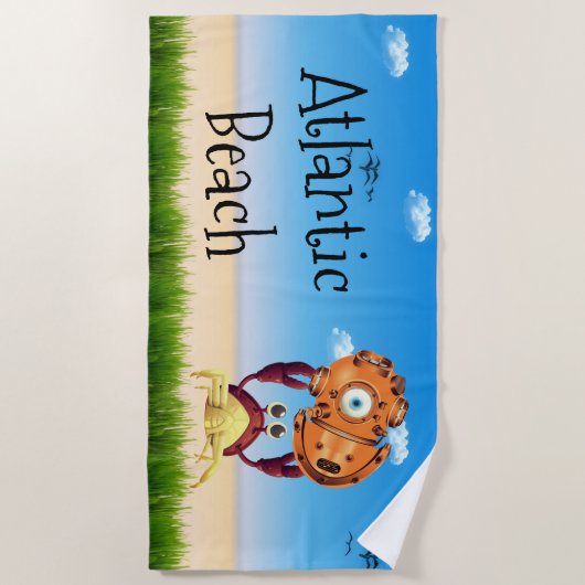 Serviette De Plage Casque de plongée de Crabe mignon personnalisé (Devant)