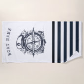 Serviette De Plage Casquette nautique, Ancre, Roue Marine Bleu rayé (Devant)