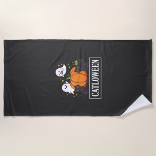 Serviette De Plage Catloween Drôle Chat Halloween Fantôme Citrouille