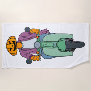 Serviette De Plage Cavalier Citrouille sur Scooter Menthe