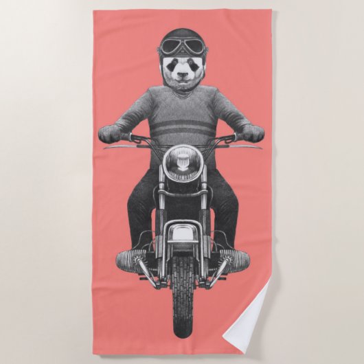 Serviette De Plage Cavalier de Motorcyle de panda (Devant)