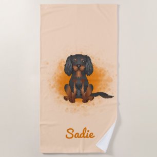 Serviette De Plage Cavalier King Charles noir et fauve sur fond orang
