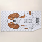 Serviette De Plage Cavalier King Charles Spaniel Blenheim & Nom (Devant)