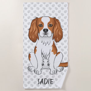 Serviette De Plage Cavalier King Charles Spaniel Blenheim & Nom