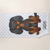 Serviette De Plage Cavalier King Charles Spaniel noir et fauve & Nom (Devant)