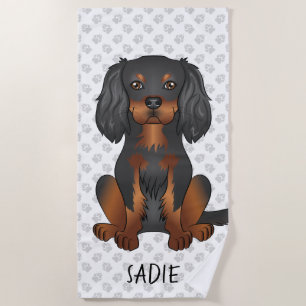 Serviette De Plage Cavalier King Charles Spaniel noir et fauve & Nom