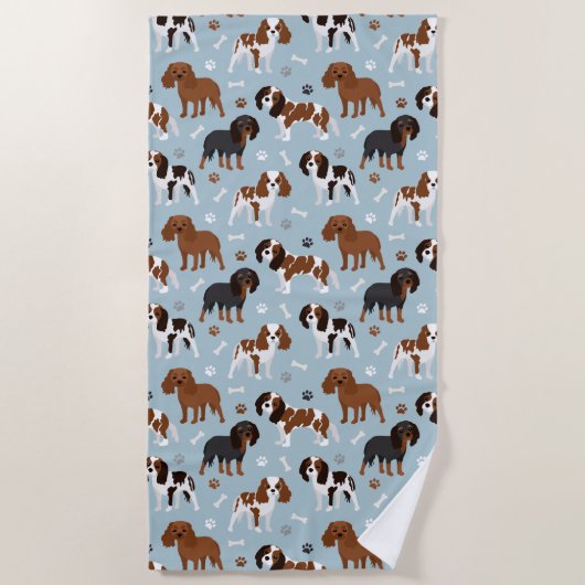 Serviette De Plage Cavalier King Charles Spaniel Paws and Bones (Devant)