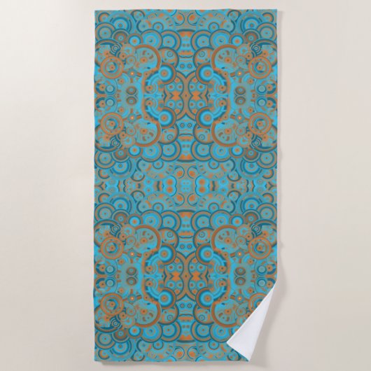 Serviette De Plage Cercle Concentré Dégradé Orange Rust Turquoise (Devant)
