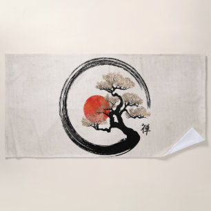 Serviette De Plage Cercle d'Enso et arbre de bonsaïs sur la toile